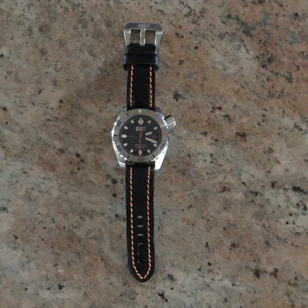 Serket Reef Diver 2.0 Swiss Automatic 30 ATM Black Leather Men’s Diving Watch - Picture 12 of 12